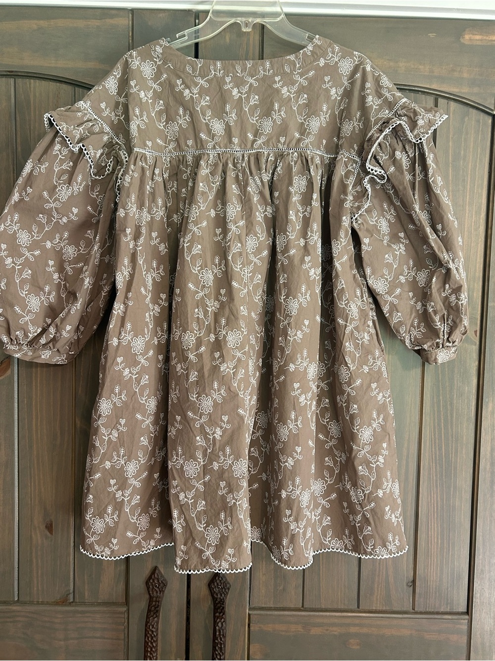 GiGio Brown Floral Embroidered Mini Babydoll Dress - Picture 3 of 7